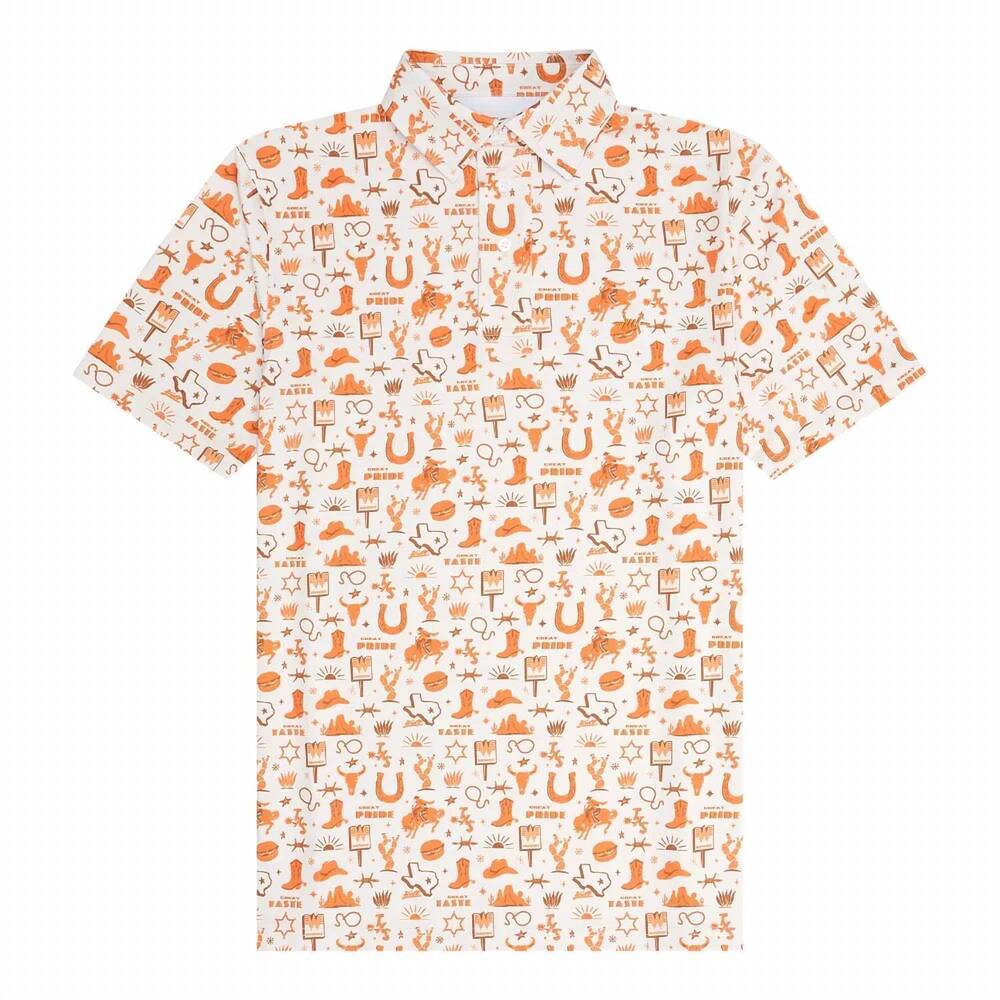 NEW TEXAS STANDARD men's texas printed polo in whataburger outlaw